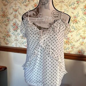 M & S Cream with black polka dots UK 12p ruffles spaghetti straps lined NWT
